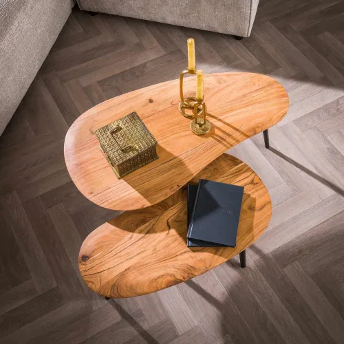 Couchtisch Set Imphala 3 | nierenförmig | 2-teilig | Akazie massiv