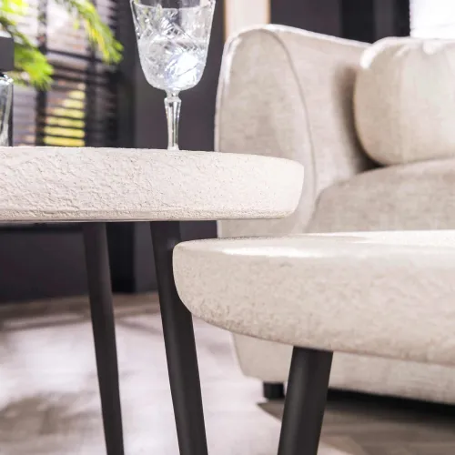 Couchtisch Set Junsei 2-teilig | rund | Marmorlook | weiß