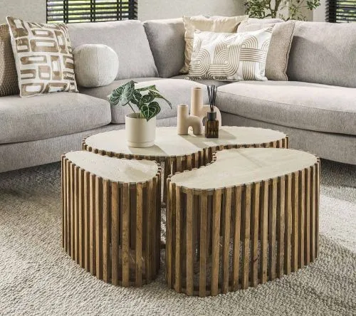 Couchtisch Set Kalia 2 | 3-teilig | Mangoholz | Sandfarbe