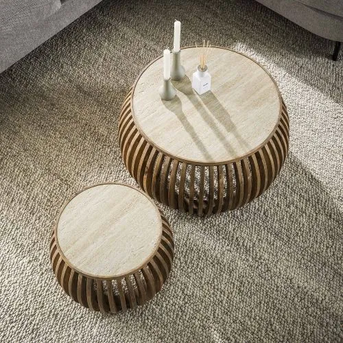 Couchtisch Set Kalia | 2-teilig | Ø50/Ø75 | Mangoholz | Sandfarbe
