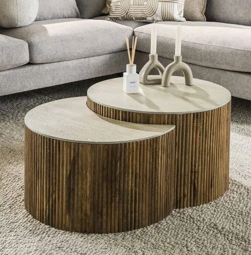 Couchtisch Set Kalia 3 | 2-teilig | Mangoholz | Sandfarbe