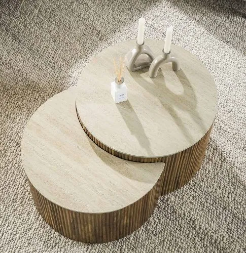 Couchtisch Set Kalia 3 | 2-teilig | Mangoholz | Sandfarbe