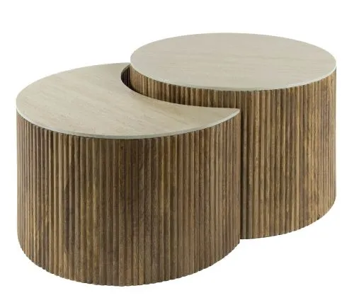 Couchtisch Set Kalia 3 | 2-teilig | Mangoholz | Sandfarbe