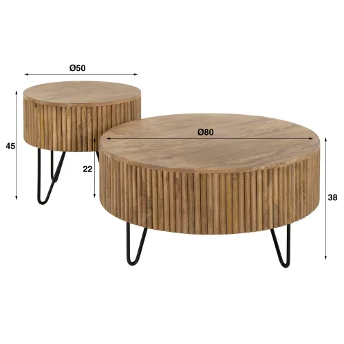 Couchtisch Set Keke 2-teilig | Ø50/Ø80 | Mangoholz massiv | sandfarben