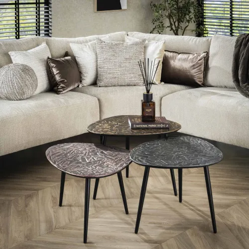 Couchtisch Set Kotto dreieckig | 3-teilig | Metall | bronze / silber / kupfer