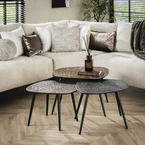 Couchtisch Set Kotto viereckig | 3-teilig | Metall | bronze / silber / kupfer