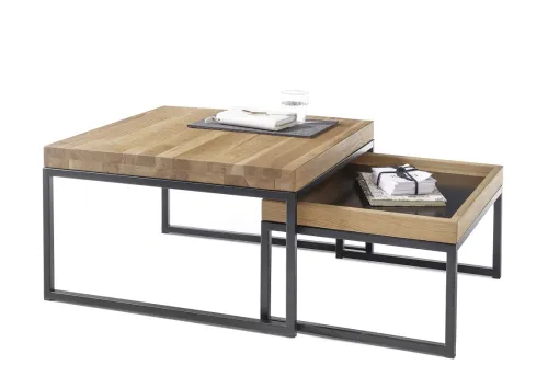 Couchtisch Set Lubao | 2-teilig | Eiche massiv | 57/65 | Eichefarben / schwarz