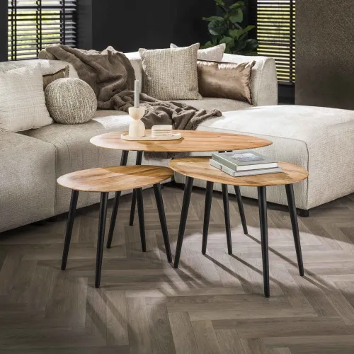 Couchtisch Set Luna oval | 3-teilig | Akazie | massiv
