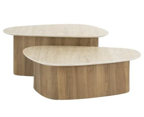 Couchtisch Set Lunge 2 | 2-teilig | Keramik Travertin | Naturfarben