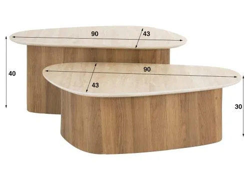 Couchtisch Set Lunge 2 | 2-teilig | Keramik Travertin | Naturfarben