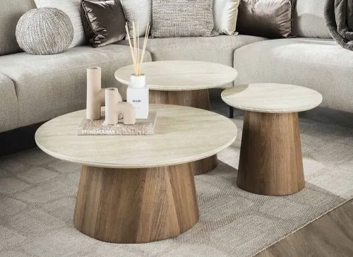 Couchtisch Set Lungi 3, 3-teilig, im Wohnzimmer, drei runde Tische mit kegelförmigen Gestellen – Ansicht 6