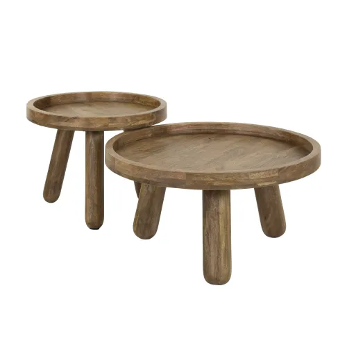 Couchtisch Set Mando | 2-teilig | Ø60/Ø80 | Mangoholz | Sandfarben