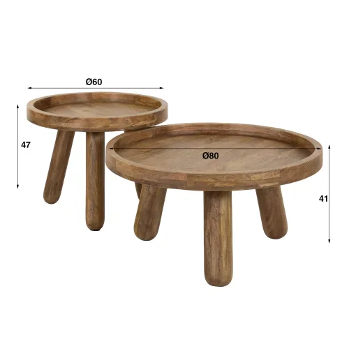 Couchtisch Set Mando | 2-teilig | Ø60/Ø80 | Mangoholz | Sandfarben