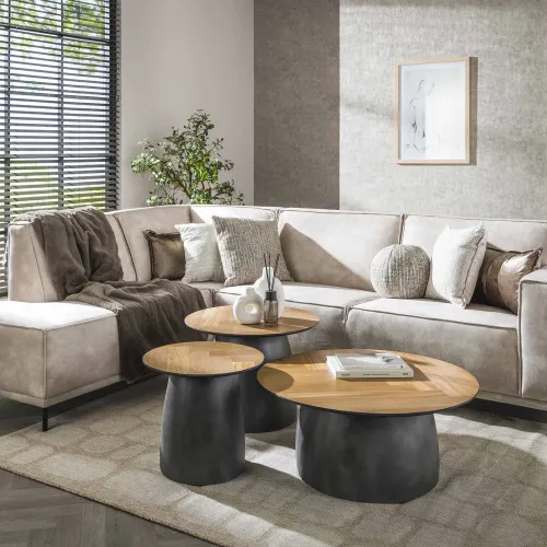 Couchtisch-Set Megan | 3-teilig | Ø80/60/45 | Teakholz | Naturfarben