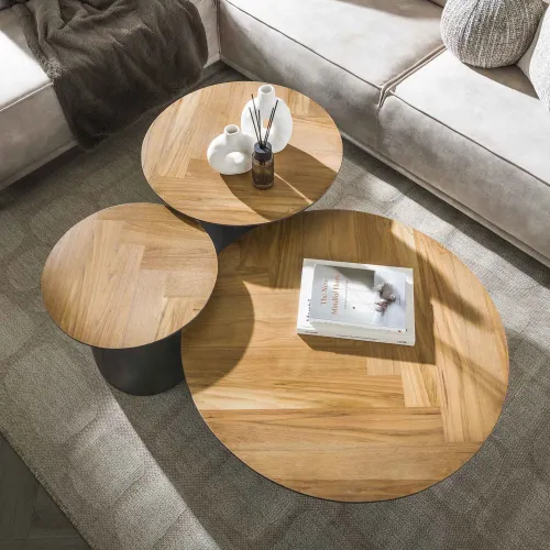 Couchtisch-Set Megan | 3-teilig | Ø80/60/45 | Teakholz | Naturfarben