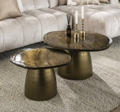 Couchtisch set Mira | 2-teilig | Glas | Antikgold