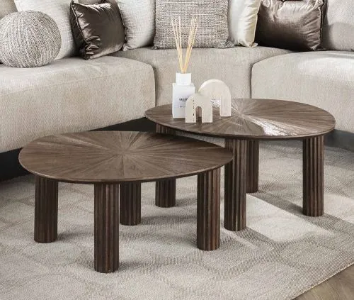 Couchtisch Set Naru | dreieckig | 2-teilig | Teakholz massiv | Espresso
