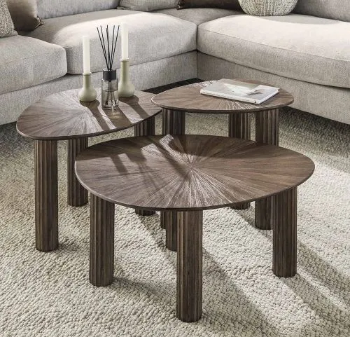 Couchtisch Set Naru | dreieckig | 3-teilig | Teakholz massiv | Espresso