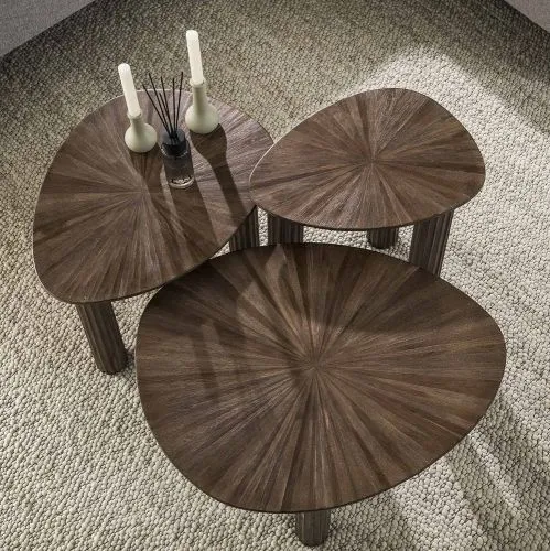 Couchtisch Set Naru | dreieckig | 3-teilig | Teakholz massiv | Espresso
