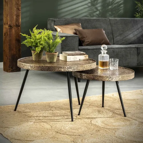 Couchtisch Set Orbis 2-teilig rund | Metall | antike bronze / metallic