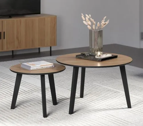 Couchtisch Set Ronin | Eiche / schwarz | 2-teilig