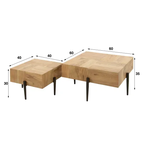 Couchtisch Set Ruby 2-teilig | quadratisch | 40 cm / 60 cm | Akazie massiv | natur