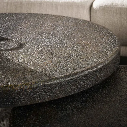 Couchtisch Set Ryusei | rund | 2-teilig | flüssiges Metall | Ferro metallic