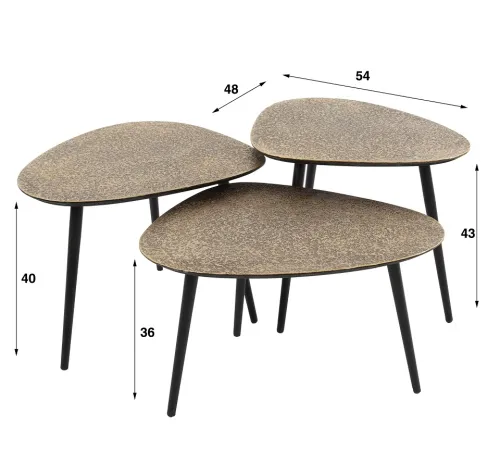 Couchtisch Set Sai dreieckig | 3-teilig | Metall | Antike bronze / gold