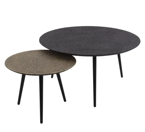 Couchtisch Set Sai rund | 2-teilig | Metall | metallic schwarz / gold