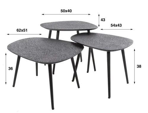 Couchtisch Set Sai viereckig | 3-teilig | Metall | metallic schwarz