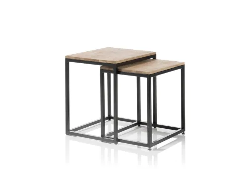 Couchtisch Set Sakura | 2 teilig | Asteiche massiv | mit Metallrahmen | 50/45 | Eiche