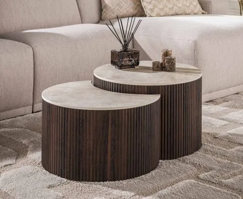 Couchtisch Set Sienna | 2-teilig | halbrund | 3D Keramik | Taj Mahal