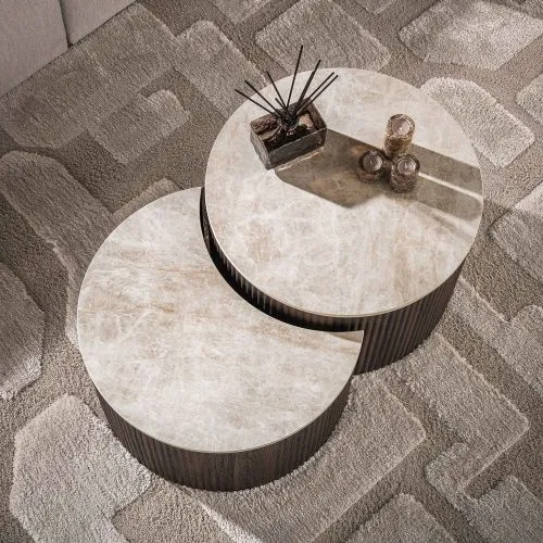 Couchtisch Set Sienna | 2-teilig | halbrund | 3D Keramik | Taj Mahal