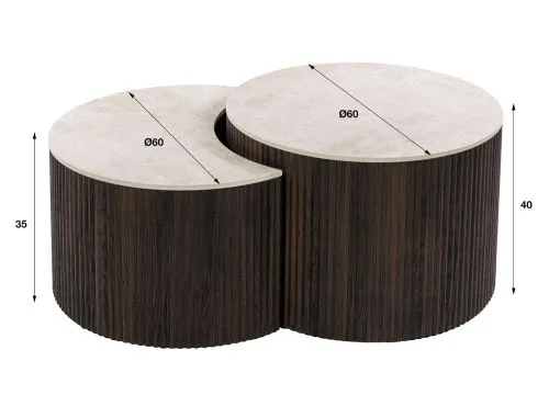 Couchtisch Set Sienna | 2-teilig | halbrund | 3D Keramik | Taj Mahal