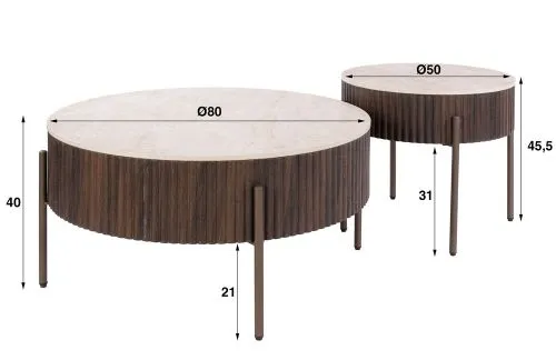 Couchtisch Set Sienna | 2-teilig | rund | 3D Keramik | Taj Mahal