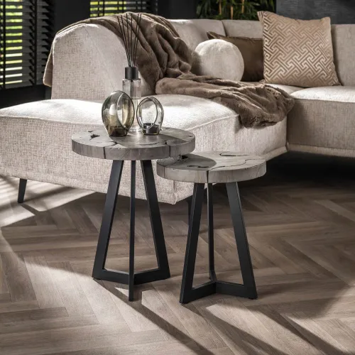 Couchtisch Set Silves 2-teilig | rund | Ø35/Ø40 | Teakholz | grau