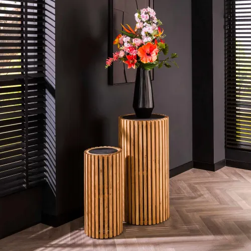 Beistelltisch Set Taru 2-teilig | Ø 40 / 27 cm | Schiefer / Akazienholz