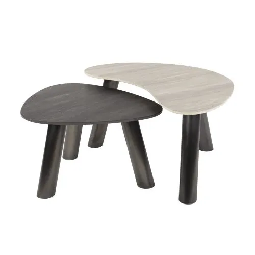 Couchtisch Set Tupi | 2-teilig | nierenförmig | Keramik Travertin | schwarz & grau