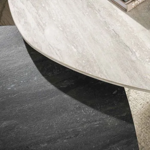 Couchtisch Set Tupi | 2-teilig | organisch | Keramik Travertin | schwarz & grau