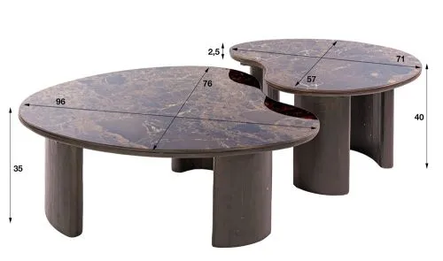 Couchtisch Set Violay | 2-teilig | nirenförmig | Keramik | dark emperador
