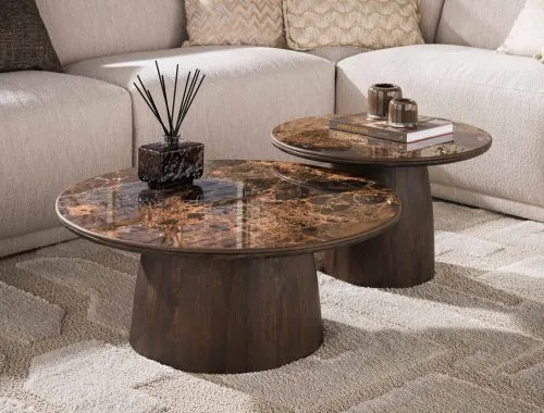 Couchtisch Set Violay | 2-teilig | rund | Keramik | dark emperador