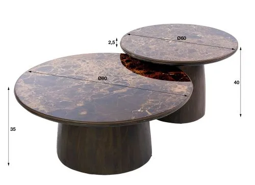 Couchtisch Set Violay | 2-teilig | rund | Keramik | dark emperador