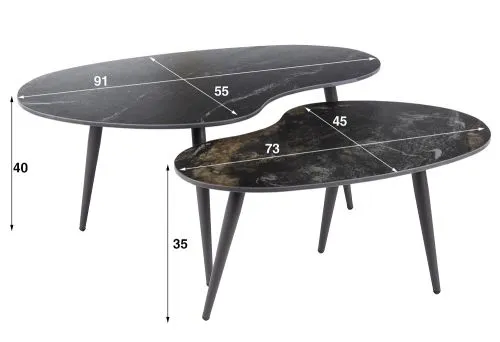 Couchtisch Set Vola | 2-teilig | Nierenform | Keramik | schwarz