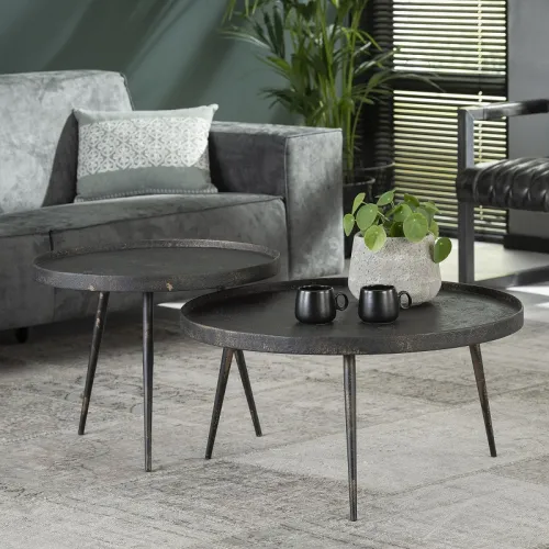 Couchtisch Set Yanet 2-teilig Ø58/Ø76 | Metall | grau / metallic