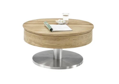 Couchtisch Suva | rund | Ø79 | Asteiche | drehbare Tischplatte | auf Rollen
