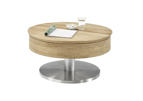 Couchtisch Suva | rund | Ø79 | Asteiche | drehbare Tischplatte | auf Rollen