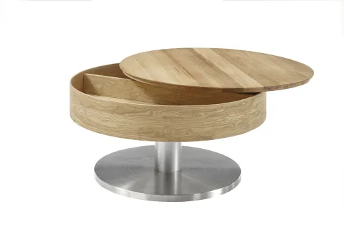 Couchtisch Suva | rund | Ø79 | Asteiche | drehbare Tischplatte | auf Rollen