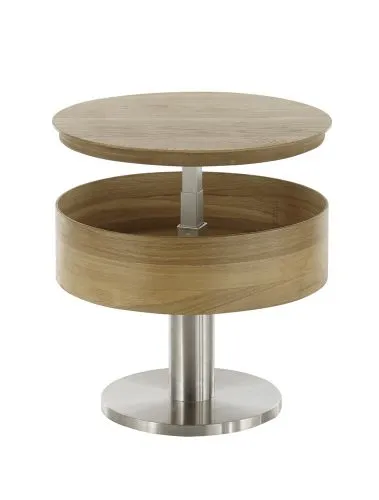 Couchtisch Tanger mit Lift | rund | Ø60 | Asteiche / Edelstahl | auf Rollen