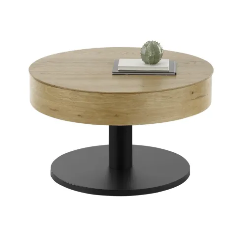 Couchtisch Tanger mit Lift | rund | Ø75 | Asteiche / schwarz | auf Rollen