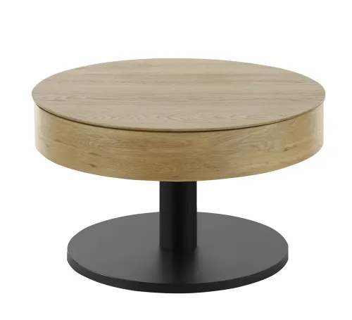 Couchtisch Tanger mit Lift | rund | Ø75 | Asteiche / schwarz | auf Rollen